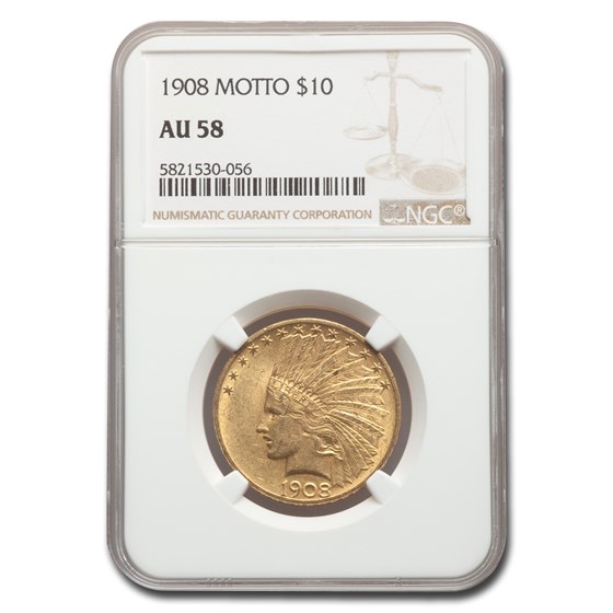 1908 $10 Indian Gold Eagle w/Motto AU-58 NGC 1908 $10 Indian Gold Eagle w/Motto AU-58 NGC